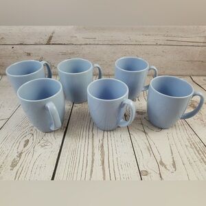 Set of 6 Corelle Stoneware Light Blue Coffee Mugs Cups Made in Thailand